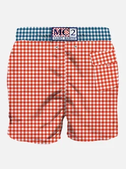 Herren-Badeshorts mit Gingham-Print und Tasche