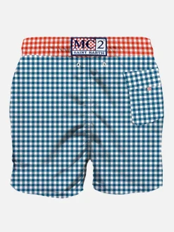 Herren-Badeshorts mit Gingham-Print und Tasche