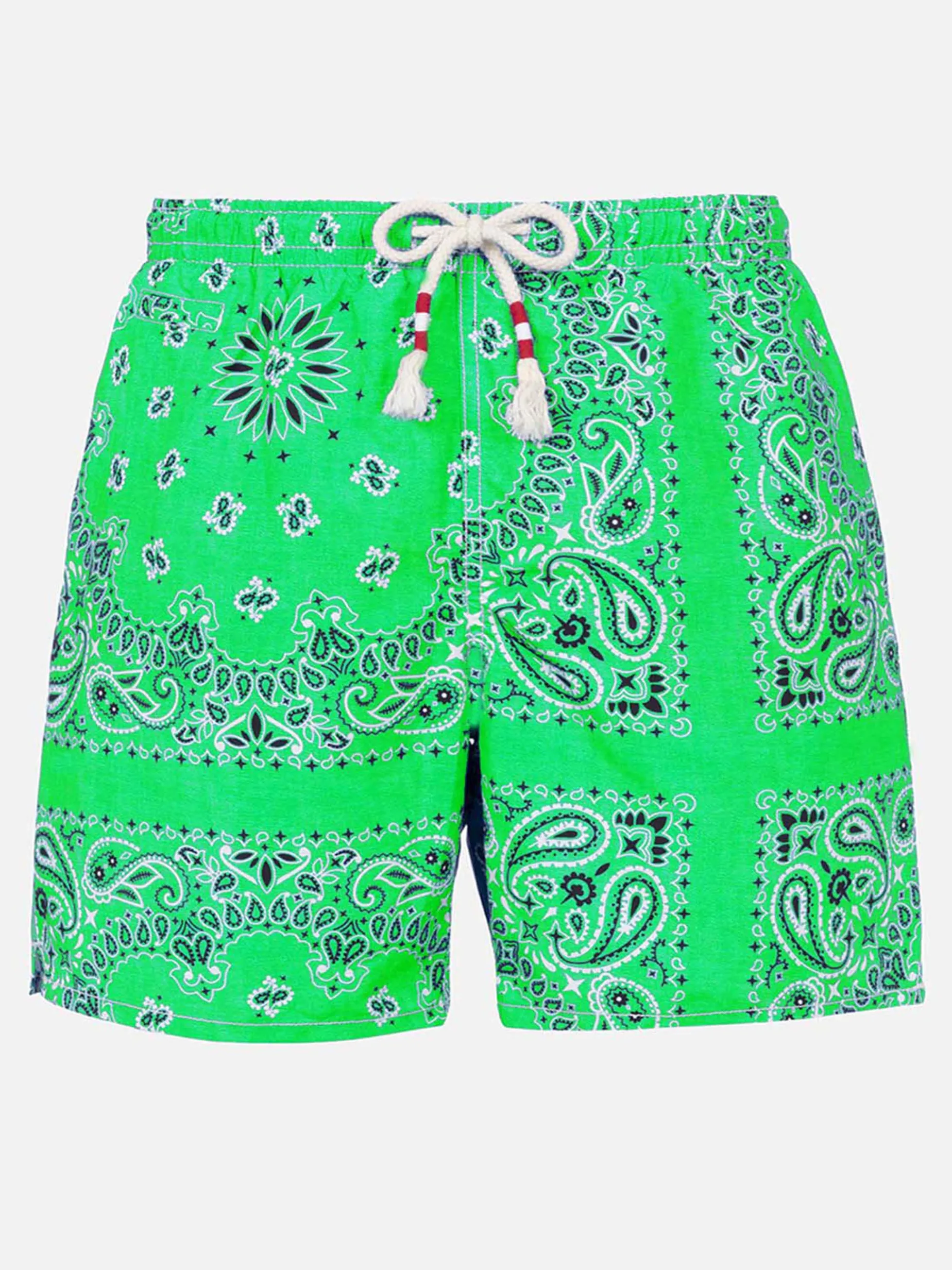 Herren-Badeshorts mit grünem Bandana-Aufdruck