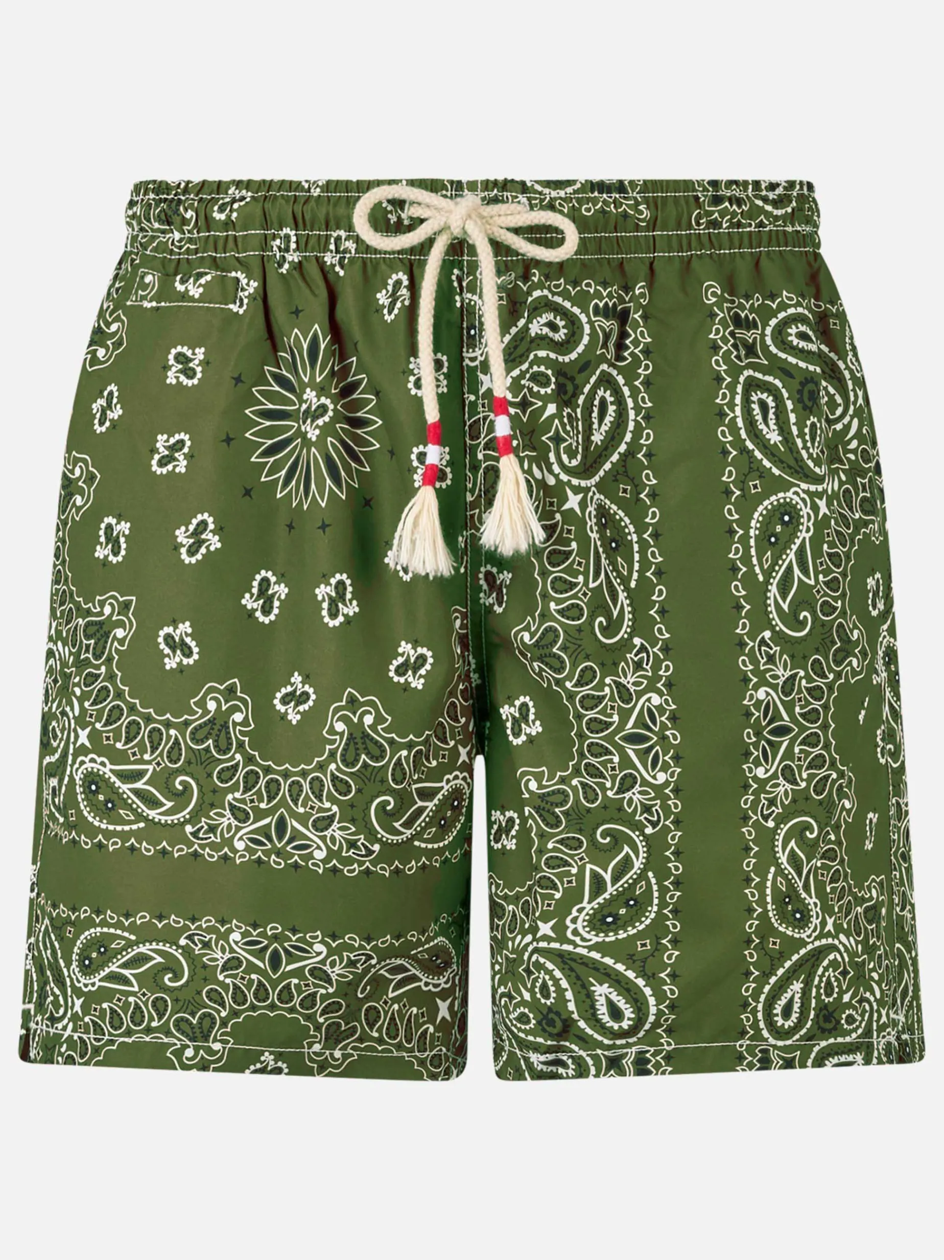 Herren-Badeshorts mit grünem Bandana-Aufdruck