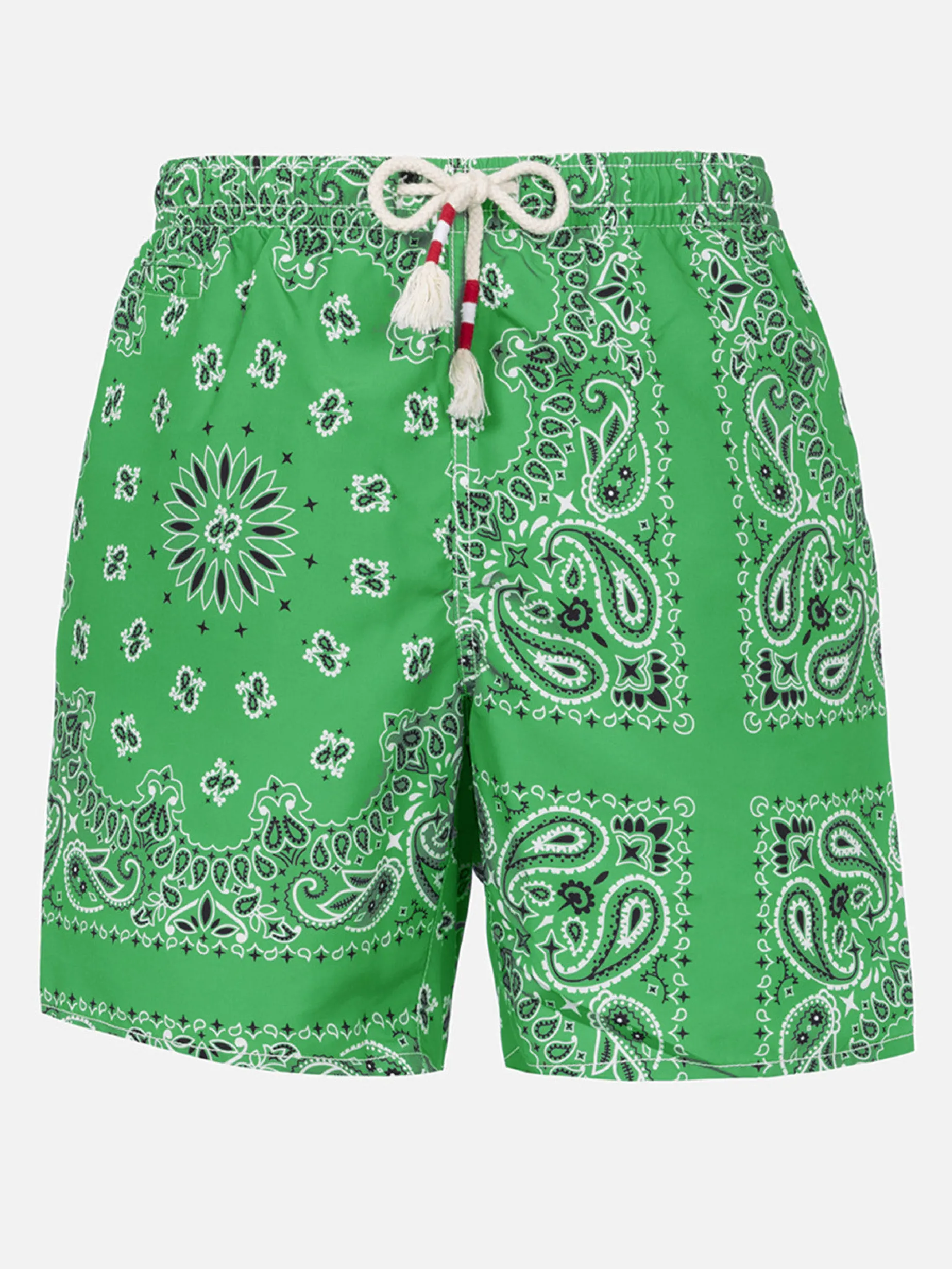 Herren-Badeshorts mit grünem Bandana-Aufdruck