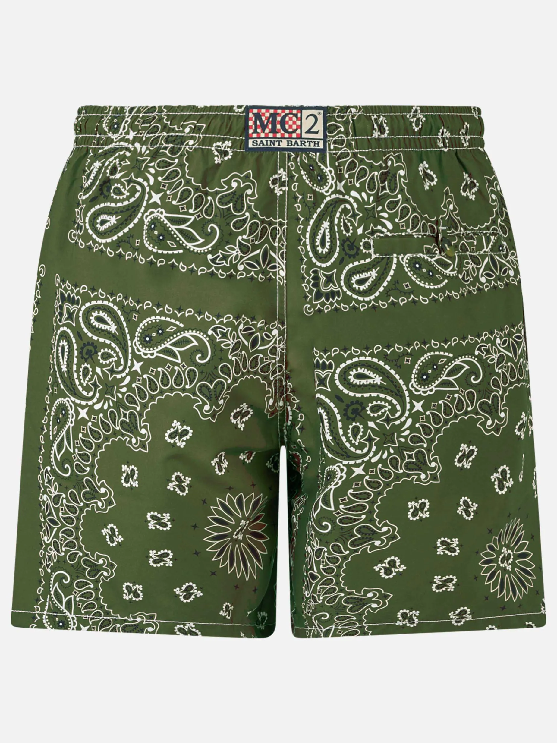 Herren-Badeshorts mit grünem Bandana-Aufdruck