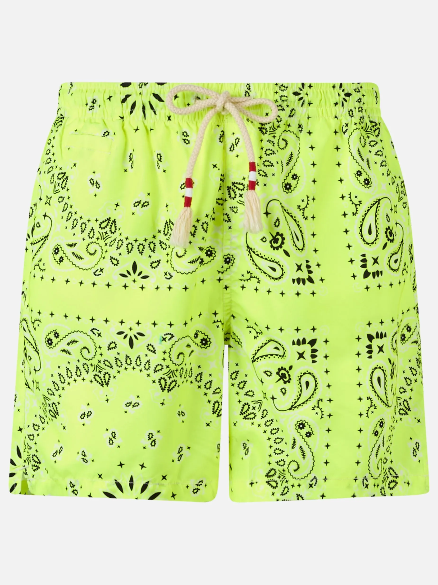 Herren-Badeshorts mit neongelbem Bandana-Print