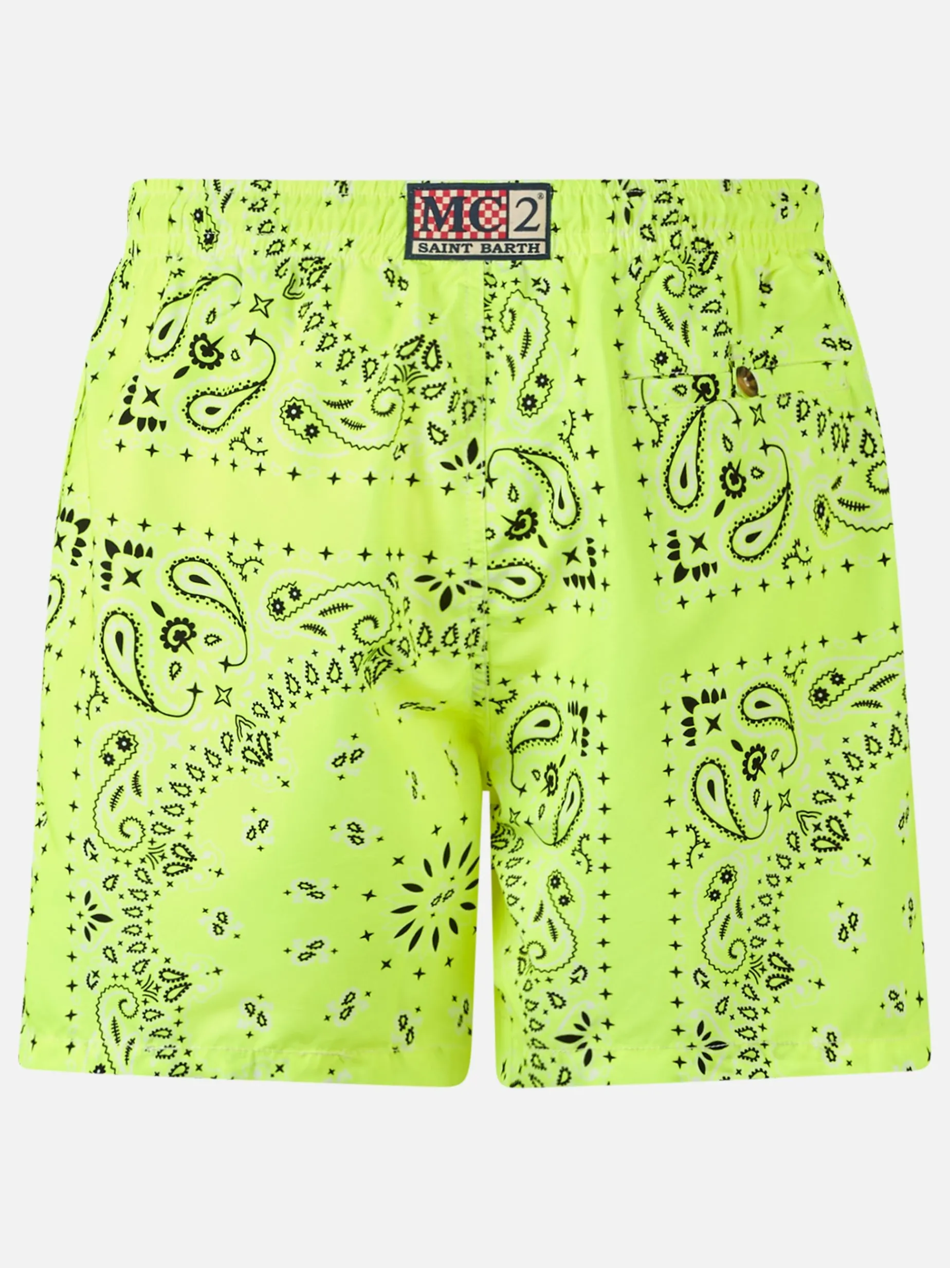 Herren-Badeshorts mit neongelbem Bandana-Print