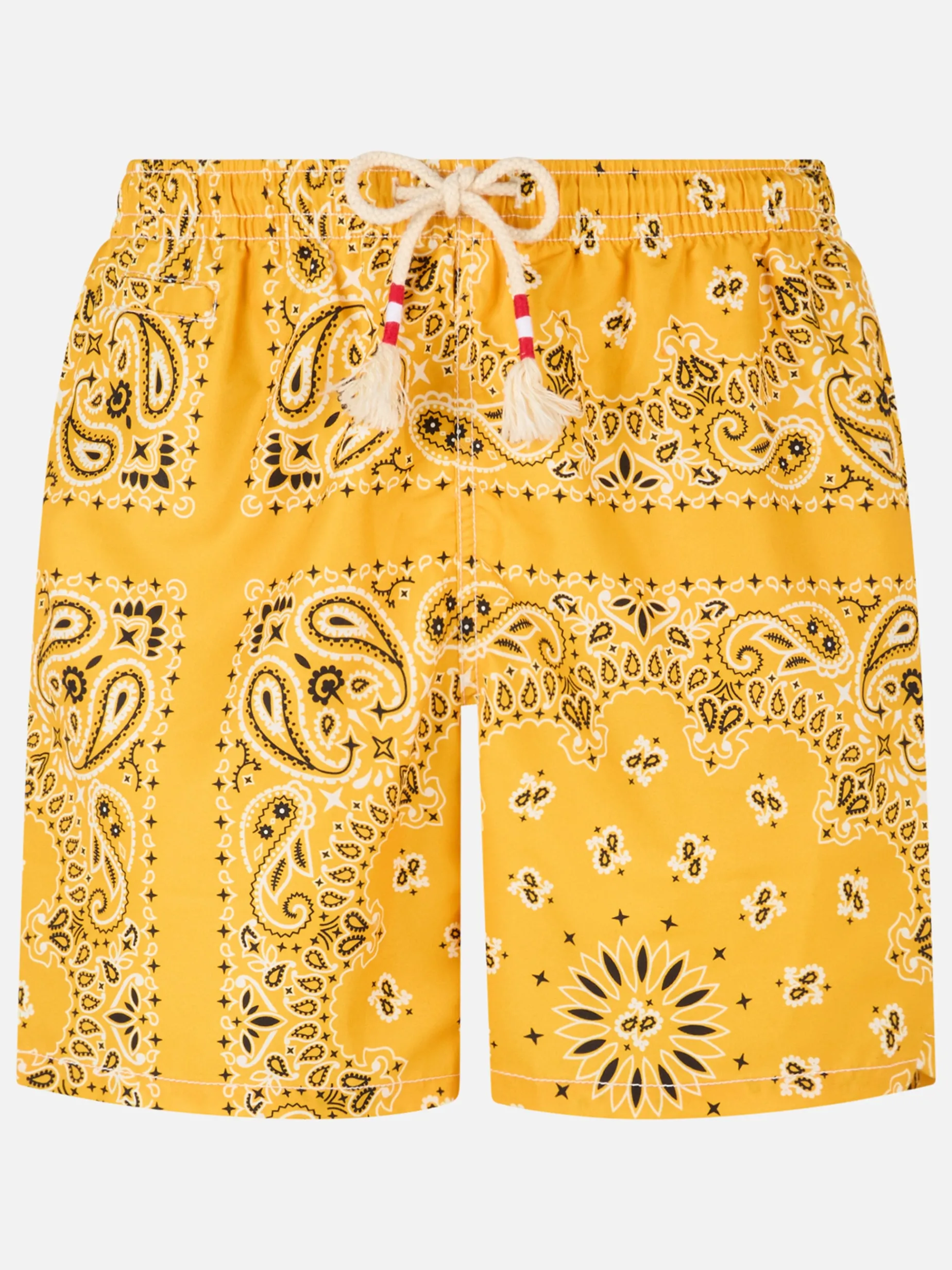 Herren-Badeshorts mit ockerfarbenem Bandana-Print