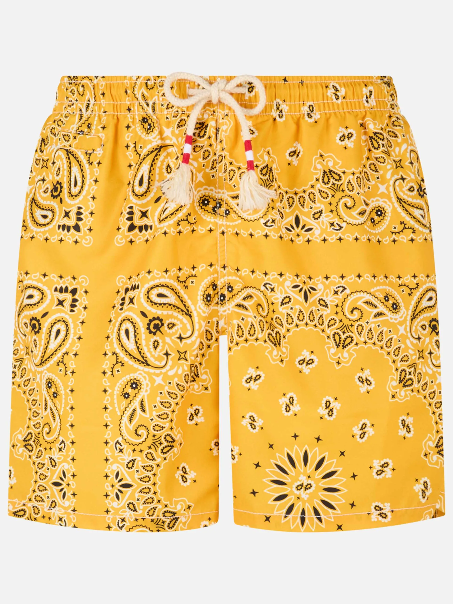 Herren-Badeshorts mit ockerfarbenem Bandana-Print