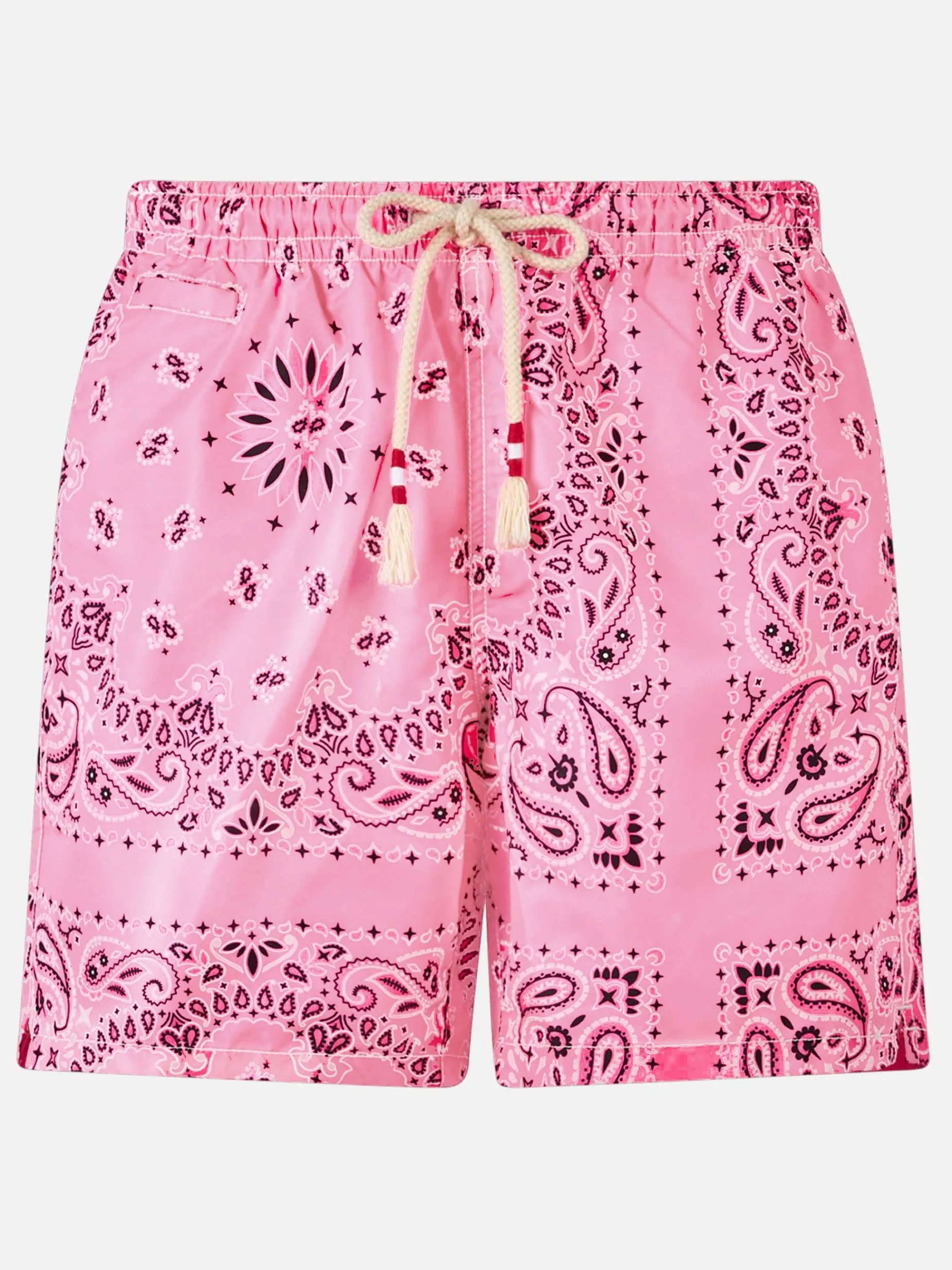 Herren-Badeshorts mit rosa Bandana-Aufdruck