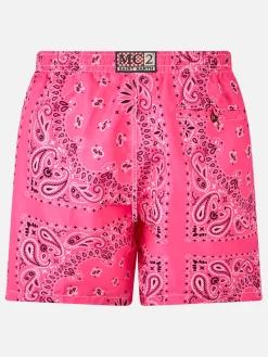 Herren-Badeshorts mit rosa Bandana-Aufdruck