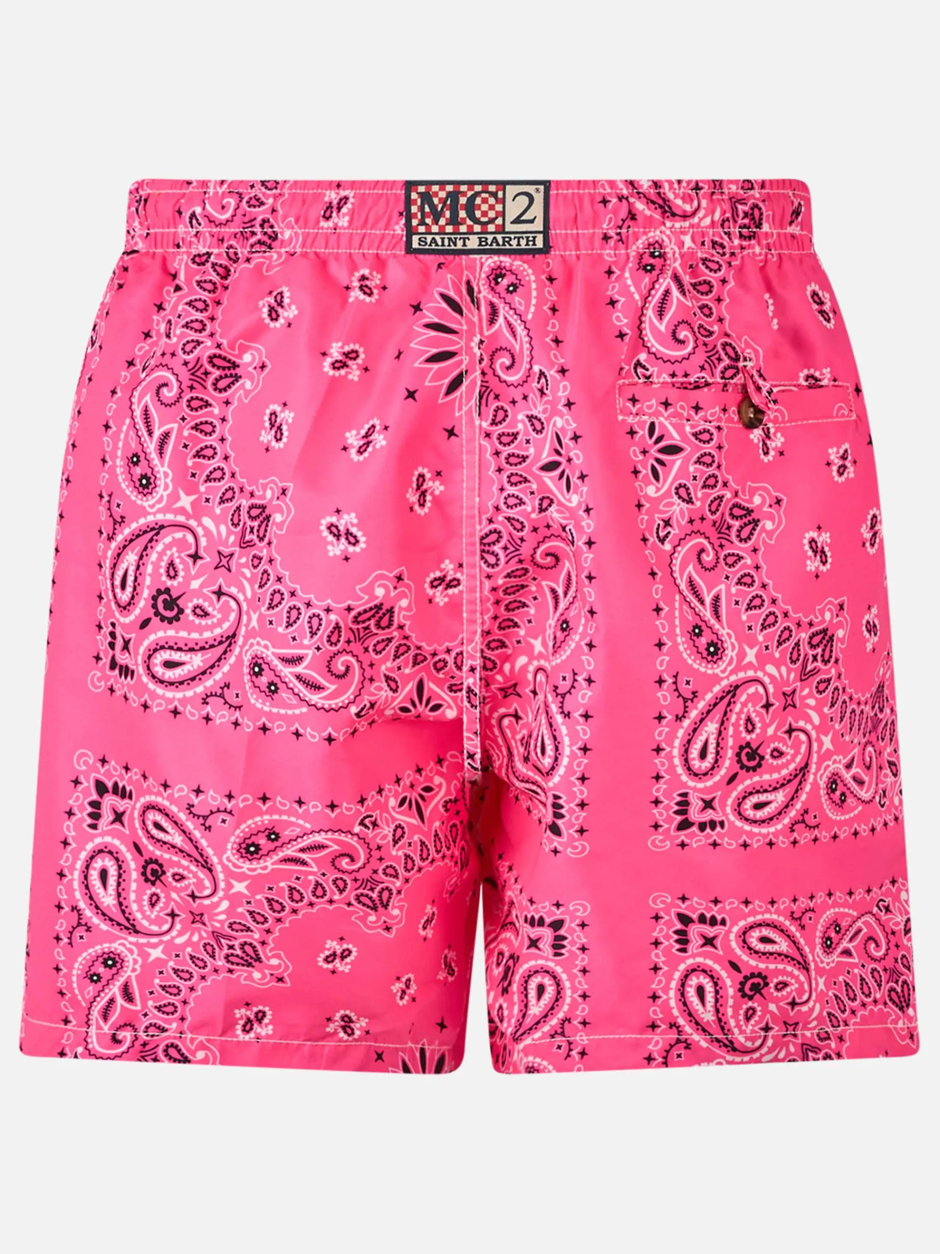 Herren-Badeshorts mit rosa Bandana-Aufdruck