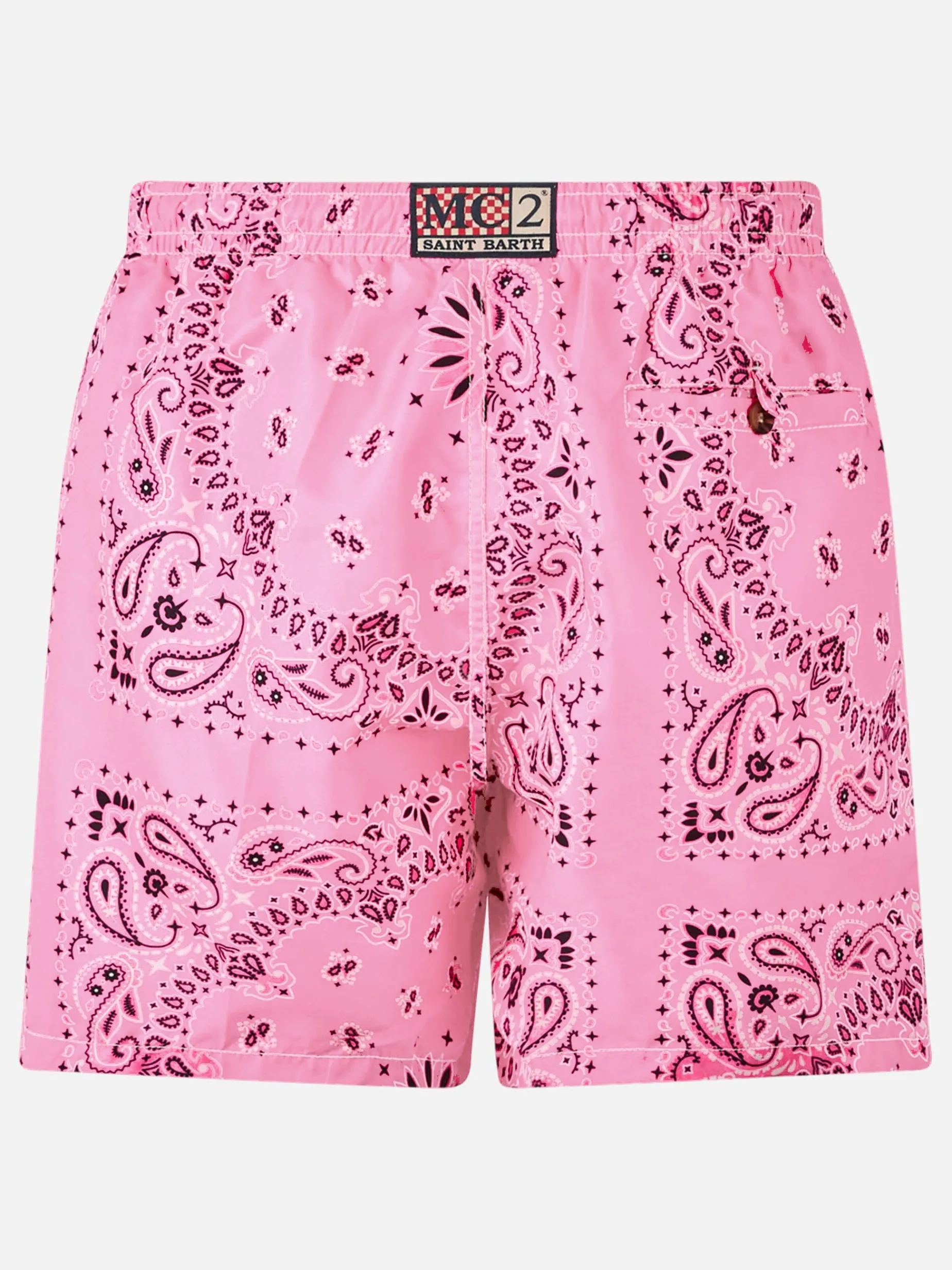 Herren-Badeshorts mit rosa Bandana-Aufdruck