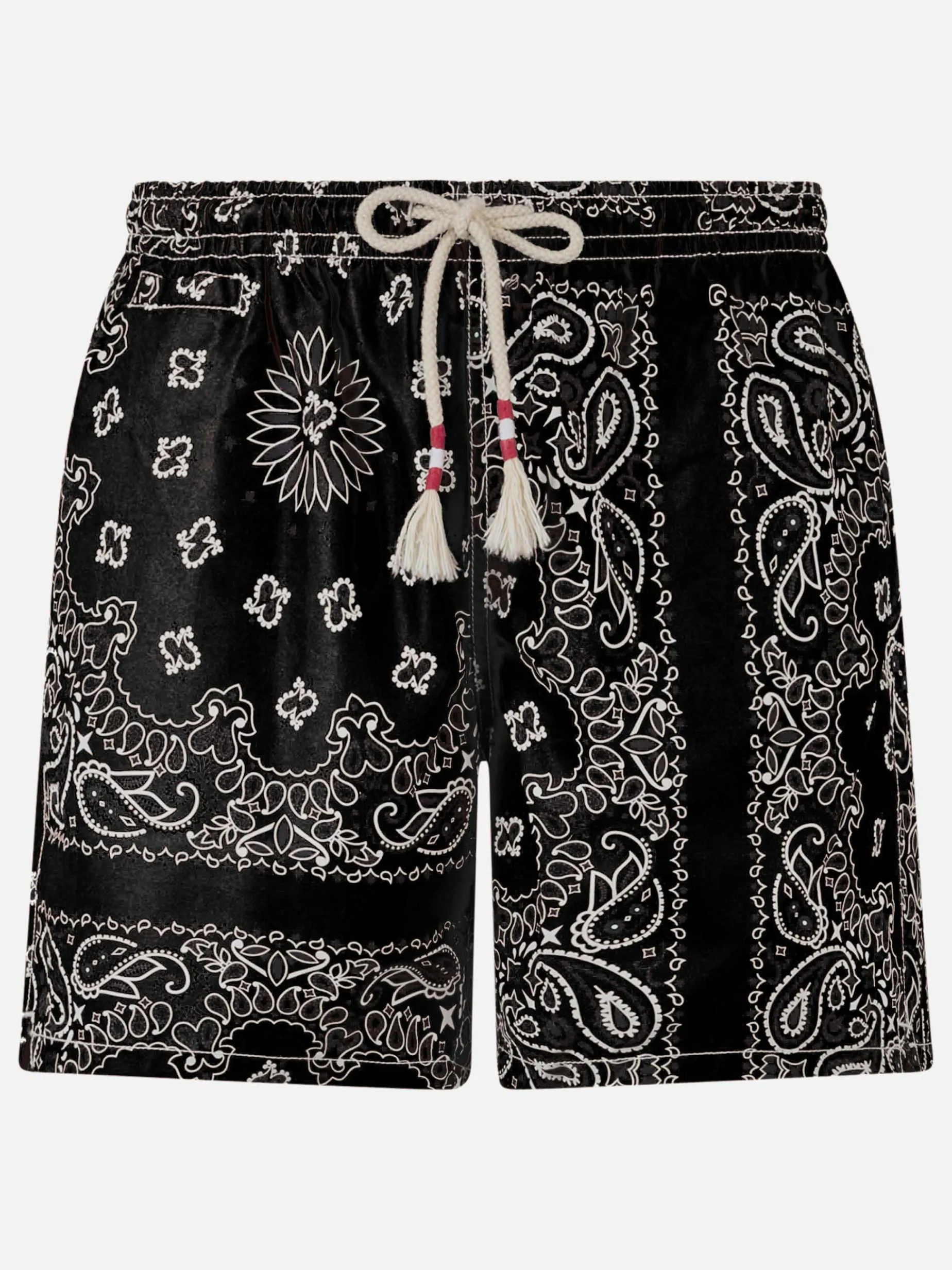 Herren-Badeshorts mit schwarzem Bandana-Print