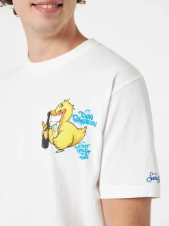 Herren-Baumwoll-T-Shirt mit platziertem Aufdruck „Cryptopuppets Ducky Bollicine“ auf Vorder- und Rückseite | CRYPTOPUPPET-SONDERAUSGABE