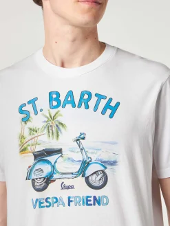 Herren-Baumwoll-T-Shirt mit St. Barth Vespa Friend-Aufdruck | VESPA® SONDEREDITION