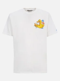 Herren-Baumwoll-T-Shirt mit platziertem Aufdruck „Cryptopuppets Ducky Aperitif“ auf Vorder- und Rückseite | CRYPTOPUPPET-SONDERAUSGABE