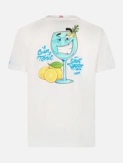 Herren-Baumwoll-T-Shirt mit platziertem Aufdruck „Cryptopuppets Gin Tonic“ auf Vorder- und Rückseite | CRYPTOPUPPET-SONDERAUSGABE