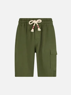 Herren-Bermuda aus militärgrünem Leinen Marseille