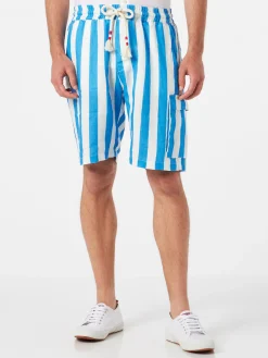 Herren-Bermudashorts aus Leinen mit weißen und blauen Streifen
