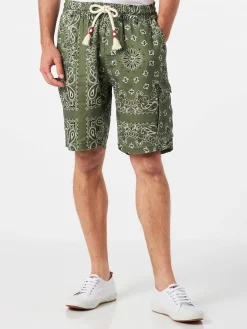 Herren-Bermudashorts aus Leinen mit militärgrünem Bandana-Print