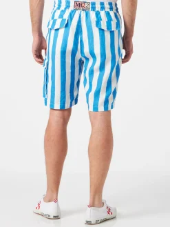 Herren-Bermudashorts aus Leinen mit weißen und blauen Streifen