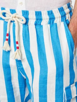 Herren-Bermudashorts aus Leinen mit weißen und blauen Streifen