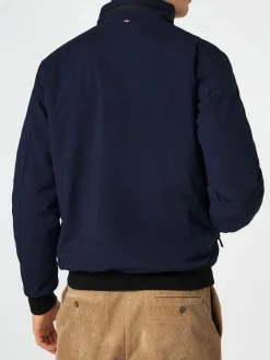 Herrenblaue Bomberjacke mit Sherpa-Futter