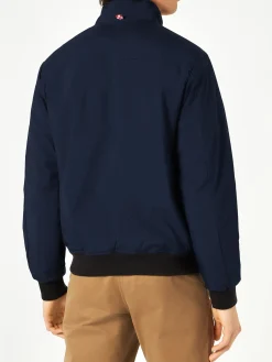 Herrenblaue Bomberjacke mit Fellfutter