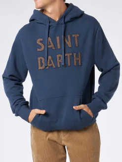 Herrenblauer Kapuzenpullover mit Saint-Barth-Aufnäher