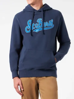 Herrenblauer Kapuzenpullover mit Frottee-Patch von St. Barth