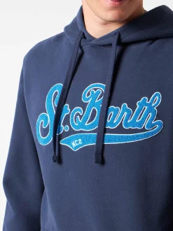 Herrenblauer Kapuzenpullover mit Frottee-Patch von St. Barth