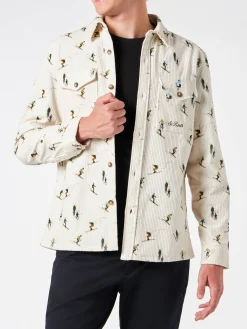 Herren-Cord-Overshirt mit Ski-Print