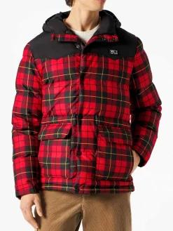Herren-Daunenjacke mit Schottenkaro und Kapuze