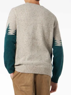 Herren-Donegal-Pullover mit Rundhalsausschnitt und St. Moritz-Postkarten-Jacquard-Print