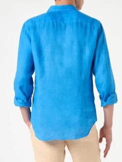 Herrenhemd aus blauem Pamplona-Leinen