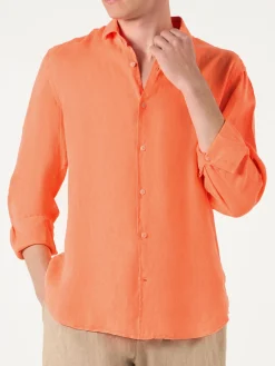 Herren-Hemd aus fluoorangefarbenem Pamplona-Leinen