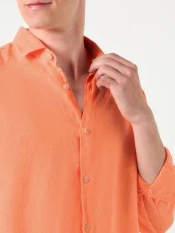 Herren-Hemd aus fluoorangefarbenem Pamplona-Leinen