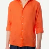 Herren-Hemd aus Pamplona-Leinen in Aquarell-Orange