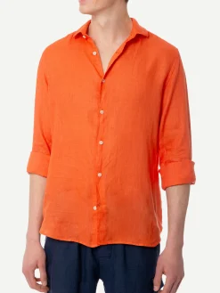 Herren-Hemd aus Pamplona-Leinen in Aquarell-Orange