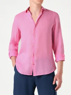 Herrenhemd aus rosa Pamplona-Leinen