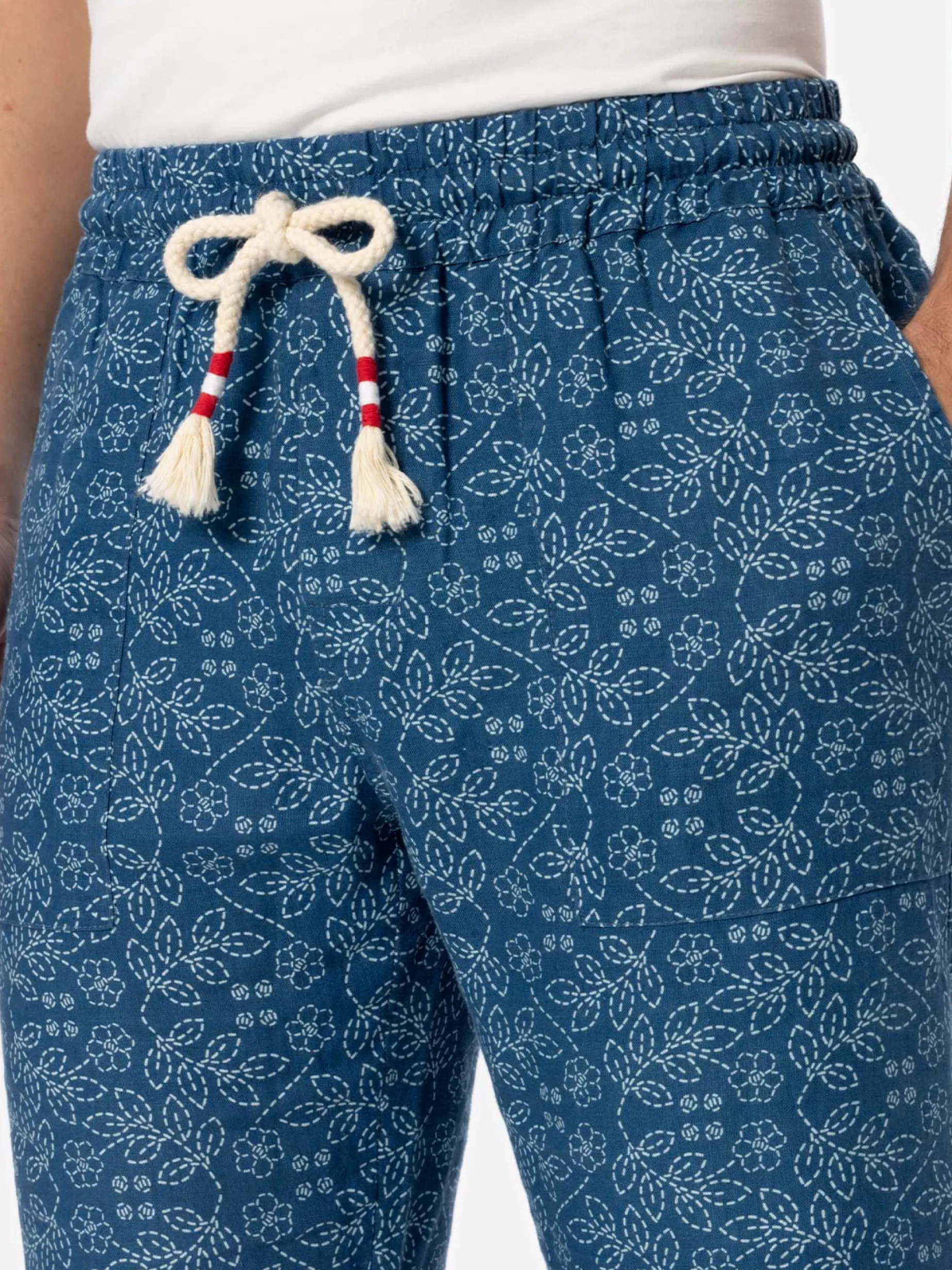 Herren-Hose „Calais“ aus bedrucktem Leinen mit Kordelzug