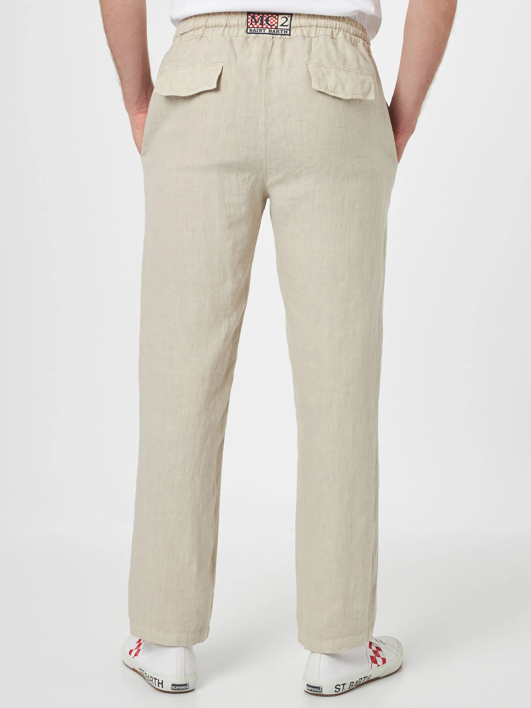Herrenhose „Calais“ aus cremefarbenem Leinen mit Kordelzug