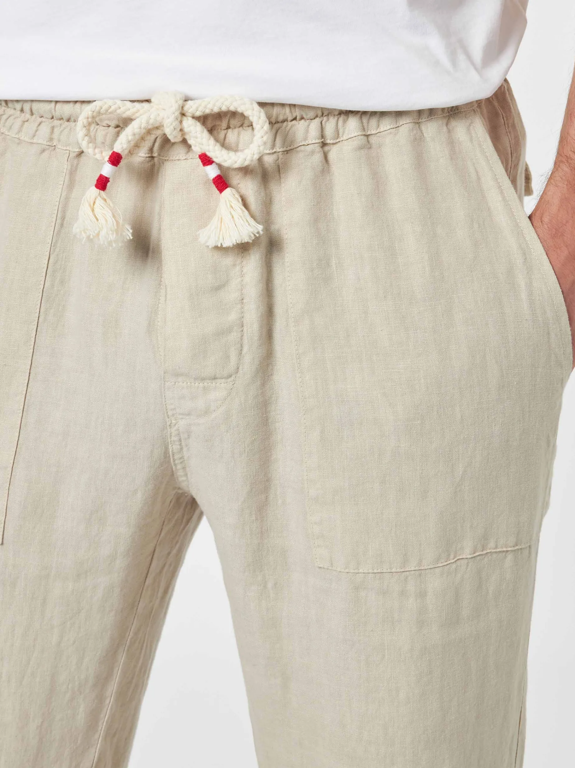 Herrenhose „Calais“ aus cremefarbenem Leinen mit Kordelzug