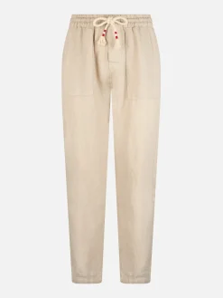 Herrenhose „Calais“ aus cremefarbenem Leinen mit Kordelzug