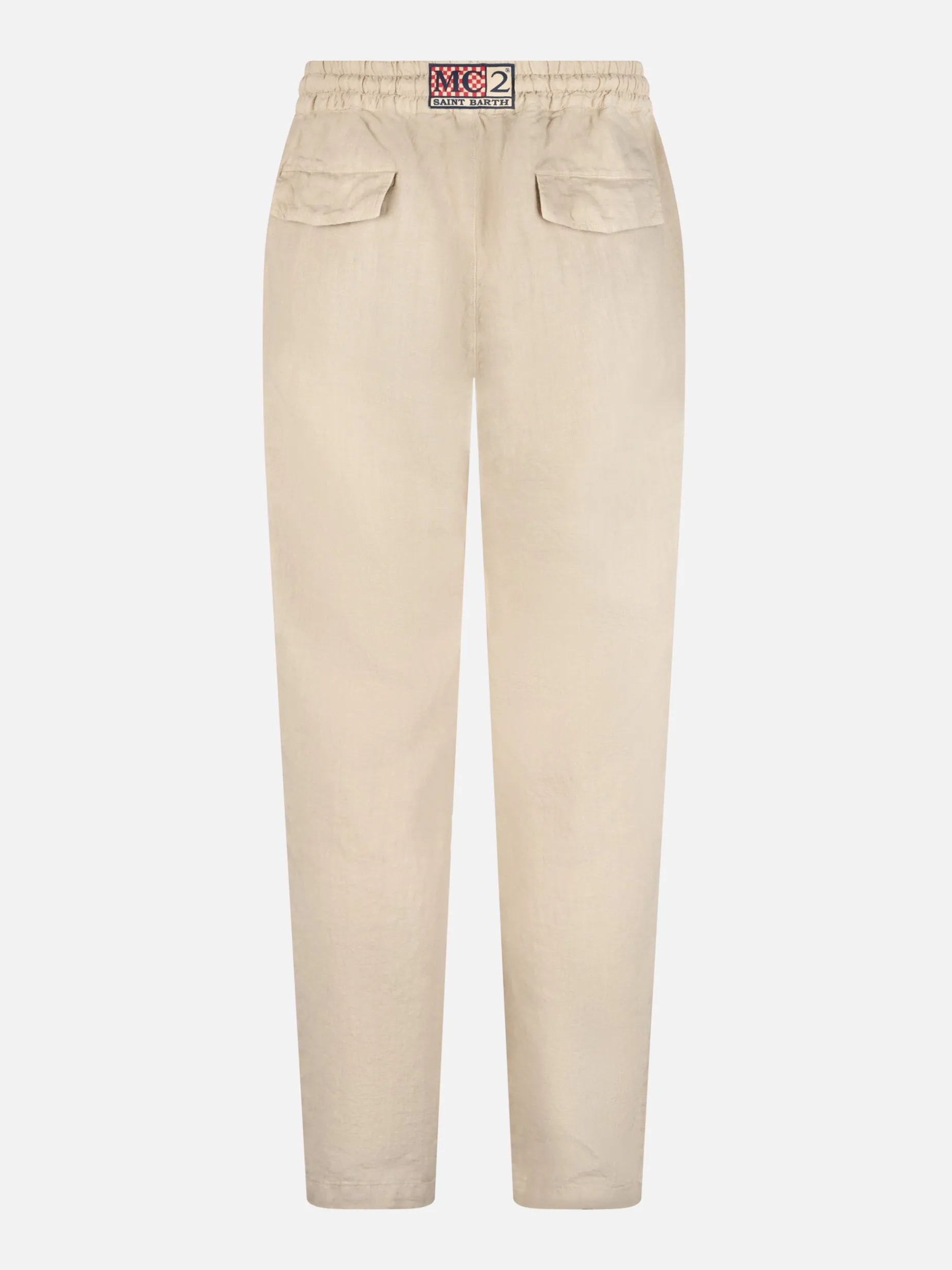 Herrenhose „Calais“ aus cremefarbenem Leinen mit Kordelzug
