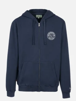 Herren-Kapuzenpullover Danny aus Baumwollfleece mit Reißverschluss und Aufdruck auf Vorder- und Rückseite