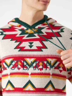 Herren-Kapuzenstrickjacke mit ethnischem Muster