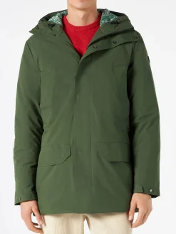 Herren-Parka mit Kapuze und militärgrünem Bandana-Print