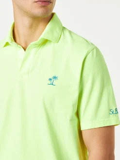 Herrenpolo aus fluogelbem Baumwolljersey