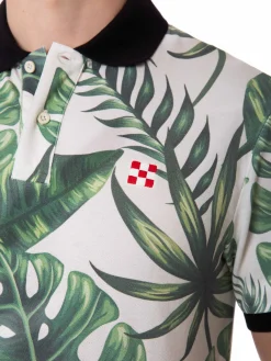 Herrenpolo mit Blätterdruck