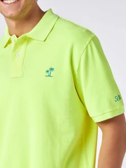 Herren-Poloshirt aus fluogelbem Piquet mit St. Barth-Logo und Vintage-Effekt