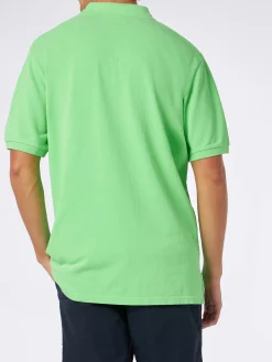 Herren-Poloshirt aus fluogrünem Piquet mit St. Barth-Logo und Vintage-Effekt